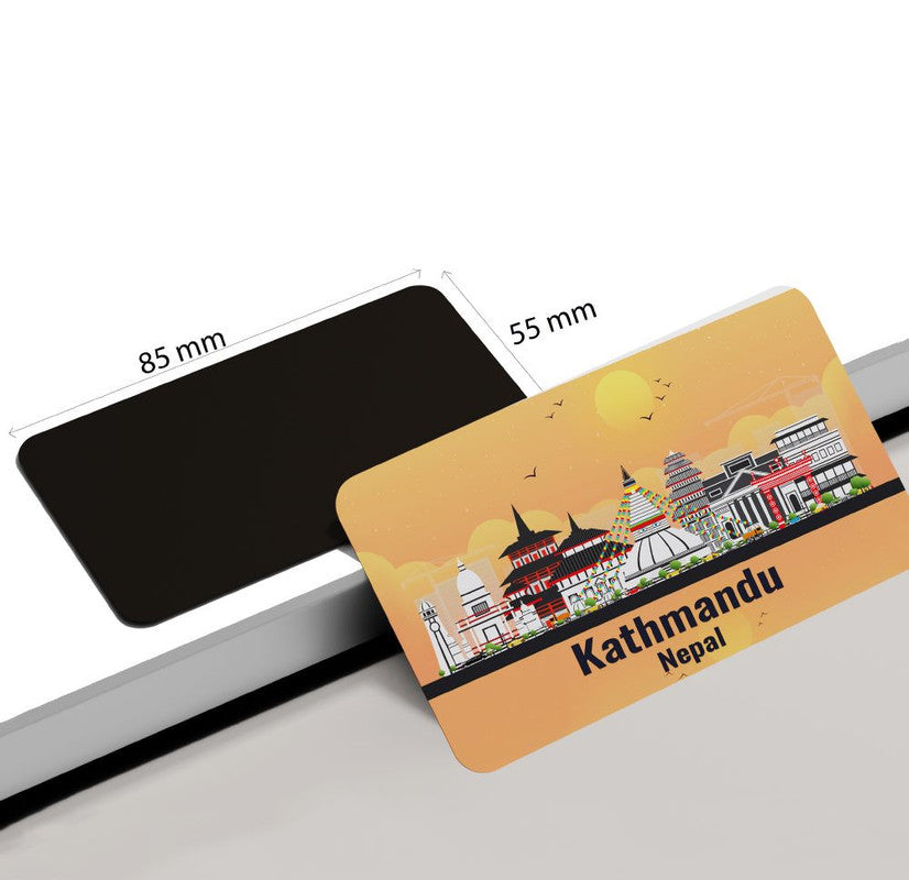 dhcrafts Rectangular Rubber Fridge Magnet / Magnetic Card Orange Nepal Kathmandu Design Pack of 1 (8.6cm x 5.4cm)